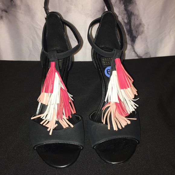 White House Black Market Shoes - White House Black Market Black Fringe Heel